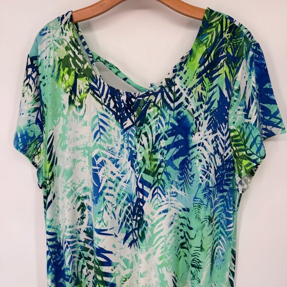 Chicos 3 Womens  Blue Tropical  Short Sleeve Asymmetrical Midi Dress Size XL - Picture 7 of 14